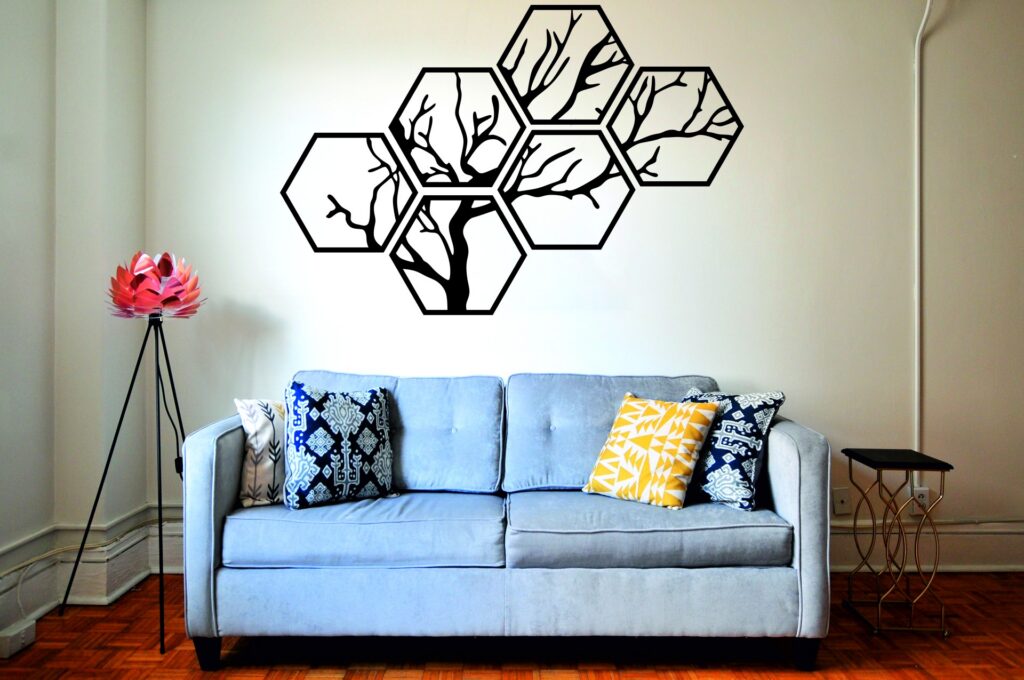 Cuadro Árbol Hexagonal – 6 piezas, 130 × 90 cm